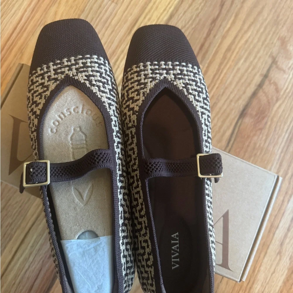 Vivaia Margot Mary Jane NWT size 8.5 39.5 nude brown tweed